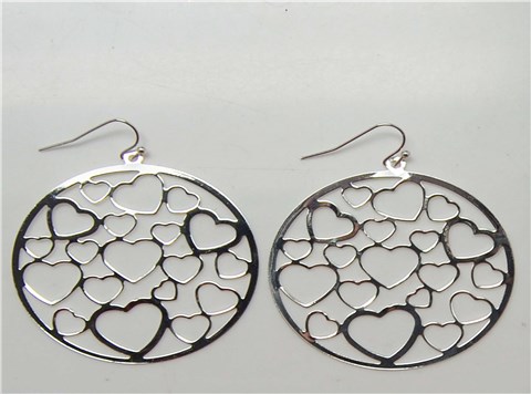 镂空桃心花纹圆形铁片鱼钩耳环